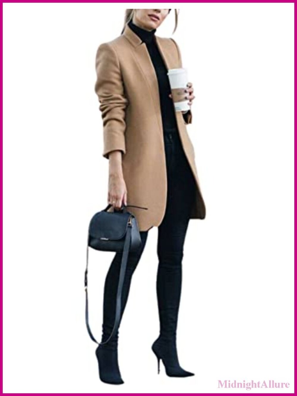 Women's Wool Blend Pea Coat Stand Collar Mid Long Warm Winter Coat